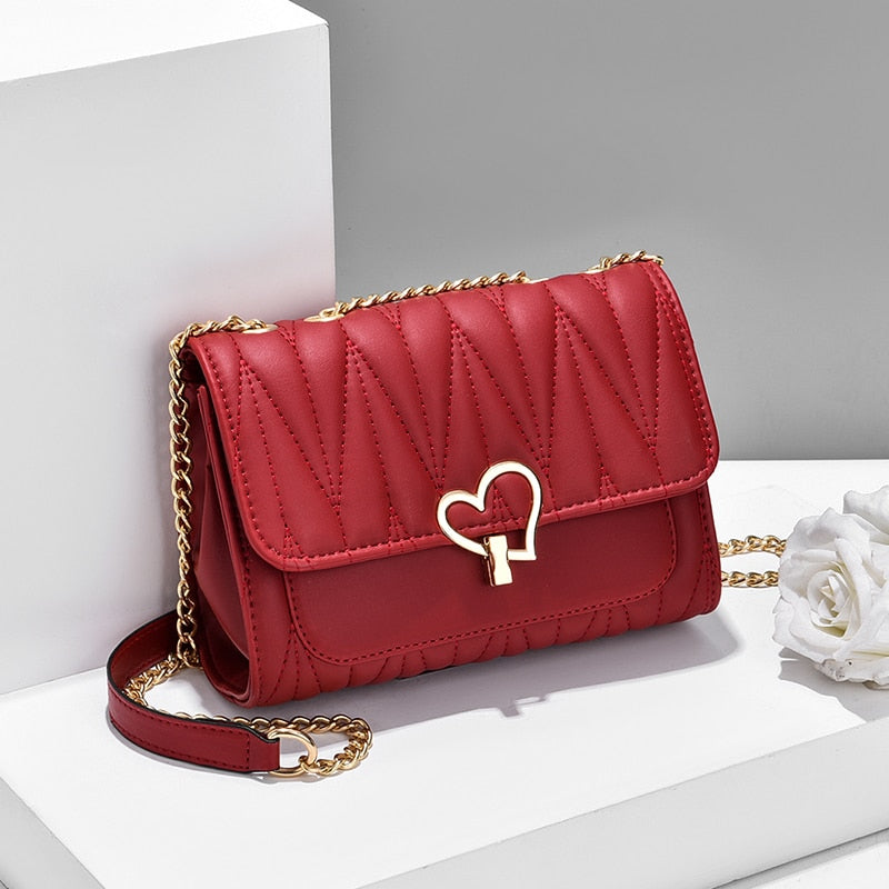 New Women Fashion Peach heart All-Match Messenger Bag Solid Color Females Square Popular Shoulder Chain Flap Bags For Ladies