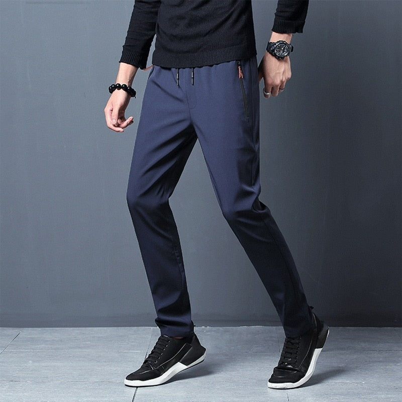 2023Men's Ice Silk Casual Trousers Summer Quick-Drying Gym Sports Pants Thin Solid Color Fashion Pocket Casual Straight Pantalon