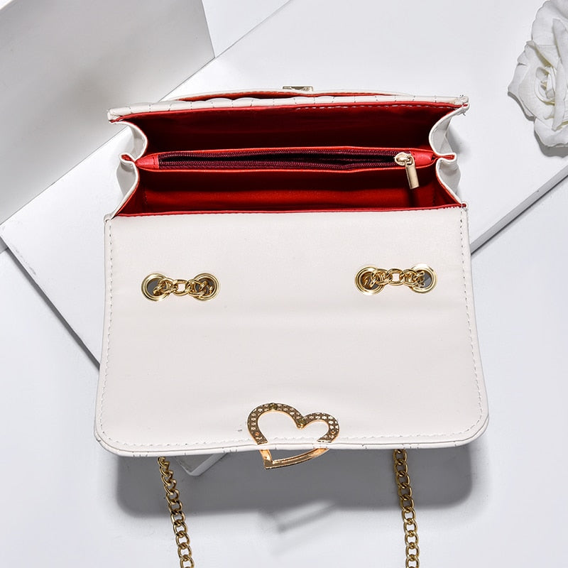 New Women Fashion Peach heart All-Match Messenger Bag Solid Color Females Square Popular Shoulder Chain Flap Bags For Ladies